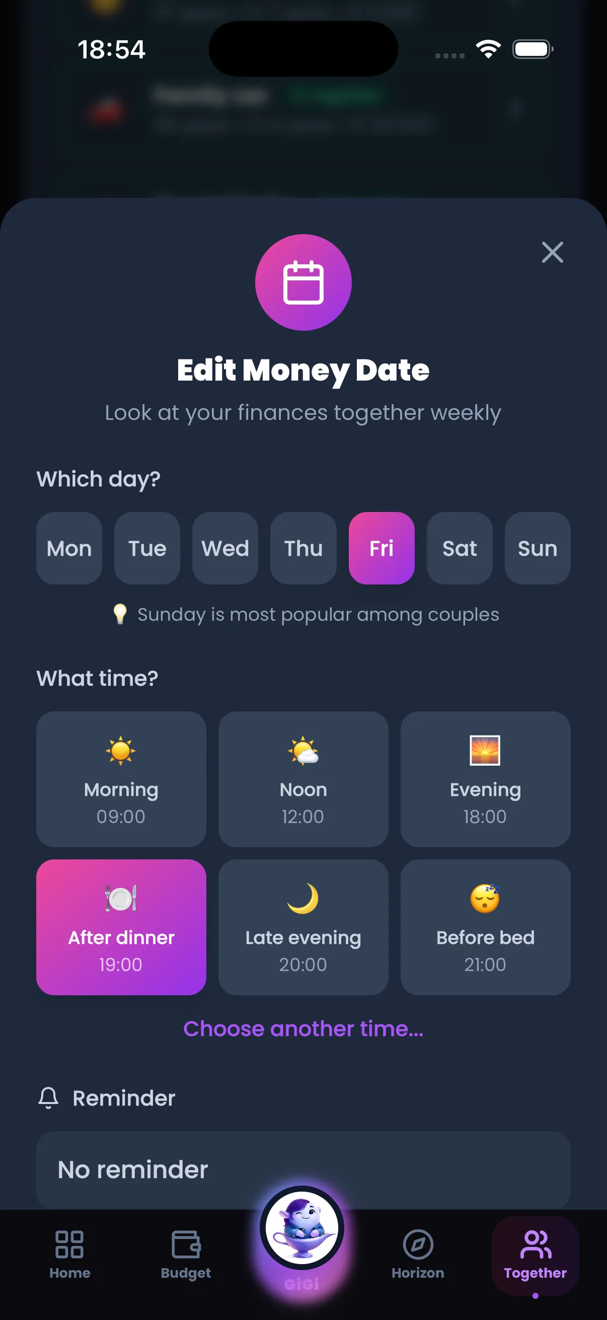 Money Dates screen